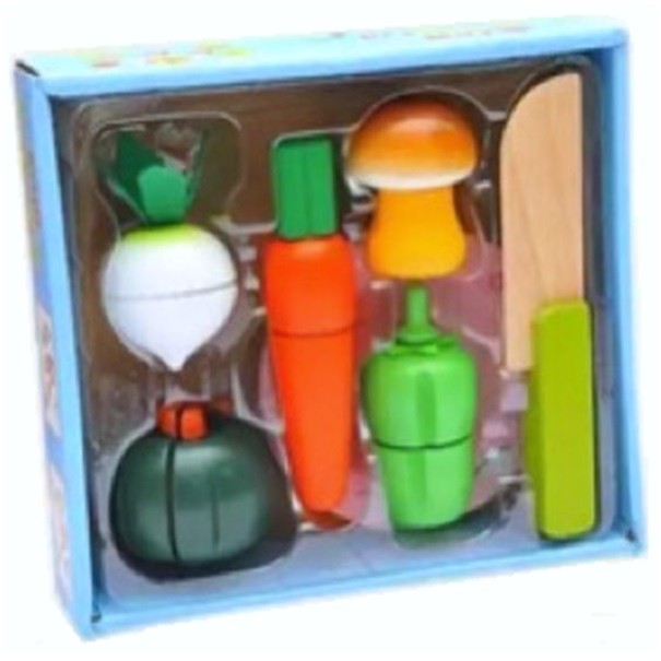 VEGETALES MADERA CORTAR CON CUCHILLO Y PLATO - 4
