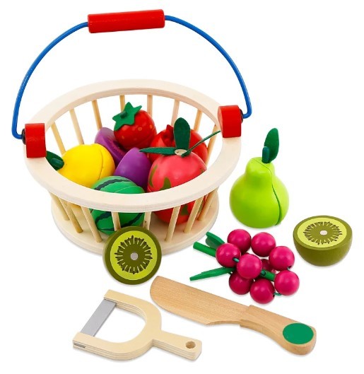 CANASTA FRUTAS MADERA MAGNÉTICAS CORTAR 12 PIEZAS - 1