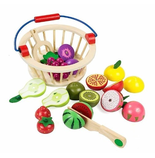 CANASTA FRUTAS MADERA MAGNÉTICAS CORTAR 12 PIEZAS - 3