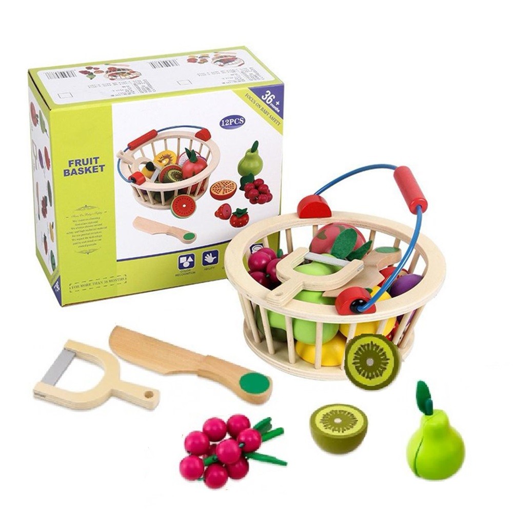 CANASTA FRUTAS MADERA MAGNÉTICAS CORTAR 12 PIEZAS - 4