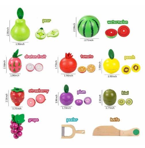 CANASTA FRUTAS MADERA MAGNÉTICAS CORTAR 12 PIEZAS - 5