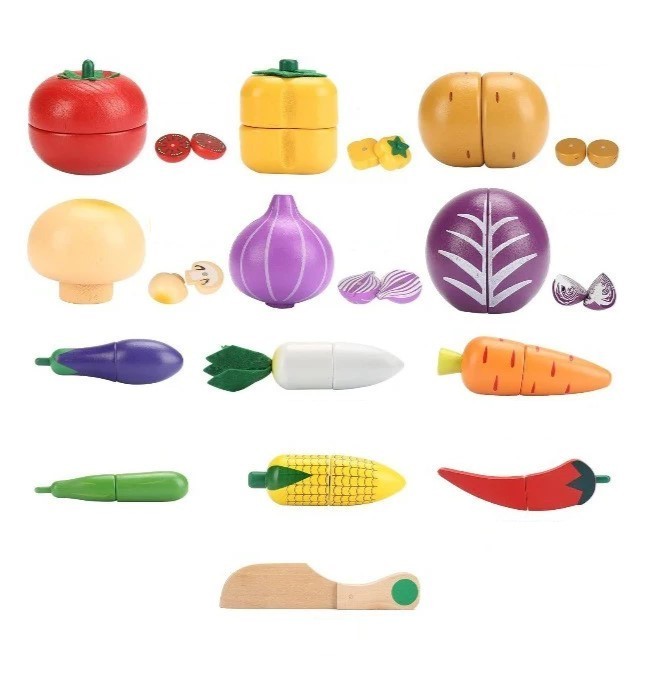 CANASTA VEGETALES MADERA MAGNÉTICOS CORTAR 14 PIEZAS - 5