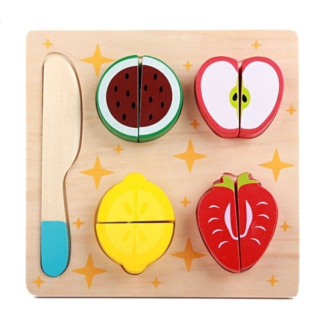 JUEGO MADERA TABLA ENCAJE CORTAR FRUTAS - 1