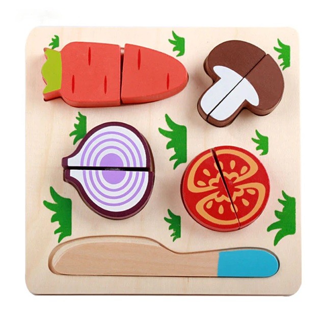 JUEGO MADERA TABLA ENCAJE CORTAR VEGETALES - 1