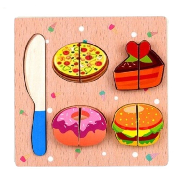 JUEGO MADERA TABLA ENCAJE CORTAR COMIDA - 1
