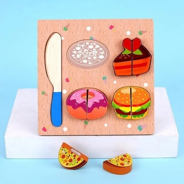 JUEGO MADERA TABLA ENCAJE CORTAR COMIDA - 2