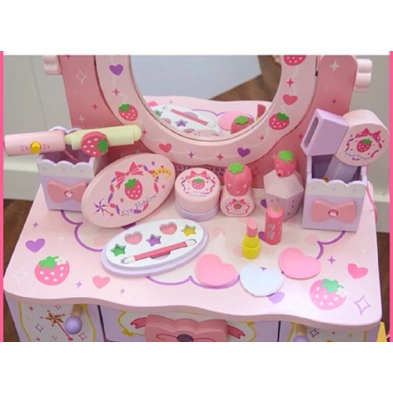 TOCADOR MADERA PRINCESA FRUTILLA INFANTIL CON SILLA Y SET DE BELLEZA - 2
