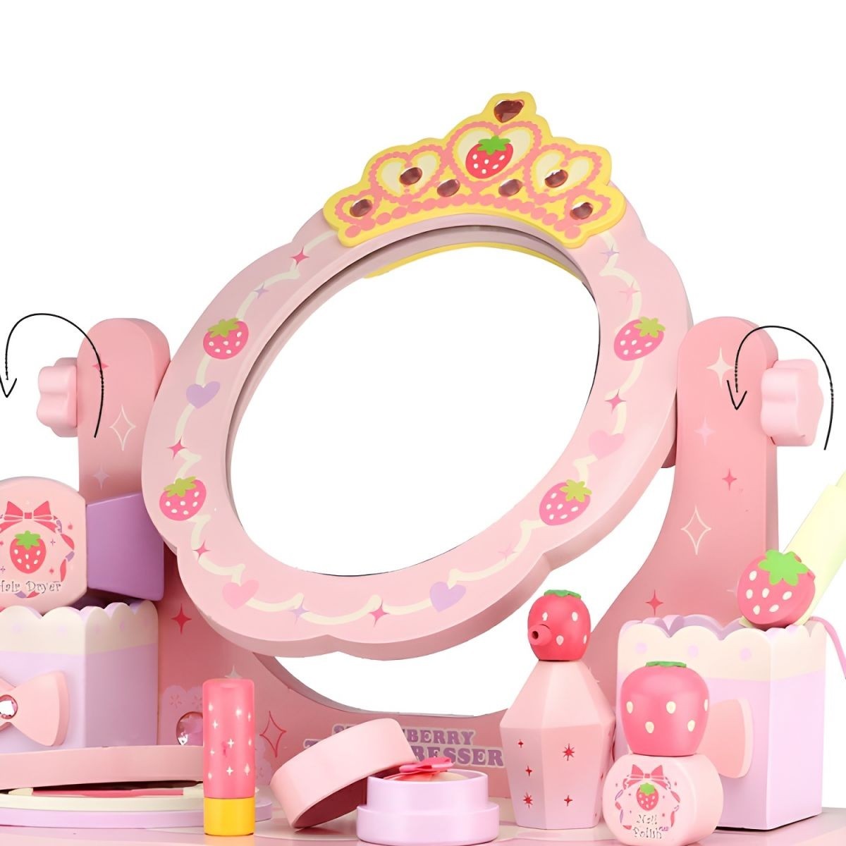 TOCADOR MADERA PRINCESA FRUTILLA INFANTIL CON SILLA Y SET DE BELLEZA - 3