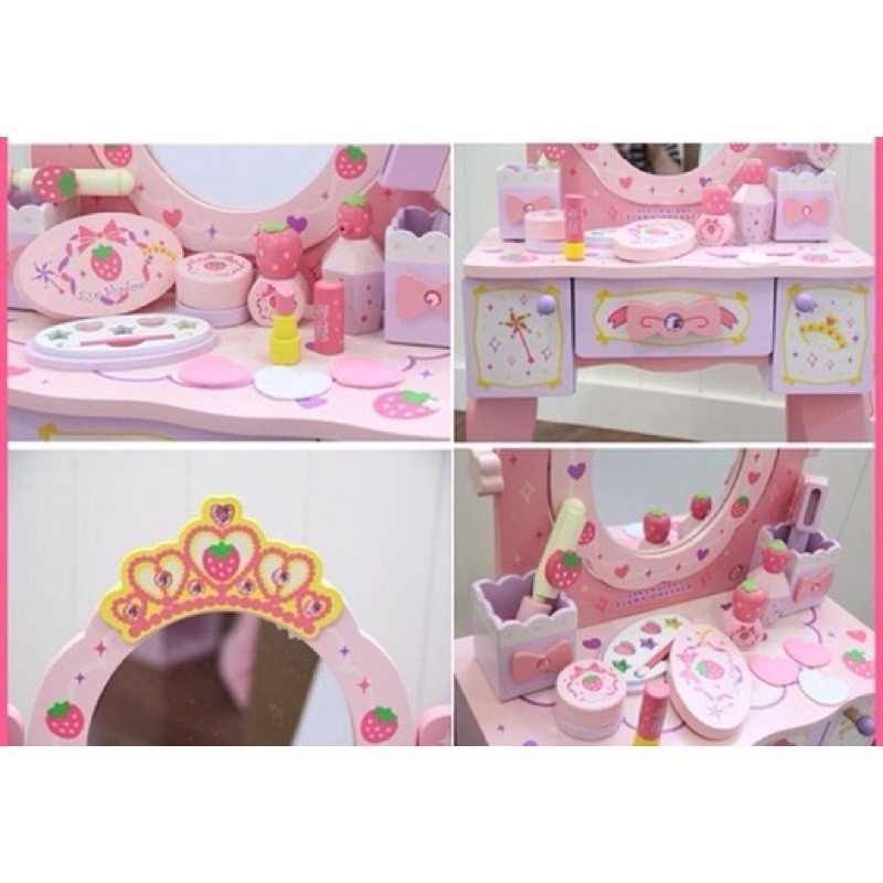 TOCADOR MADERA PRINCESA FRUTILLA INFANTIL CON SILLA Y SET DE BELLEZA - 4
