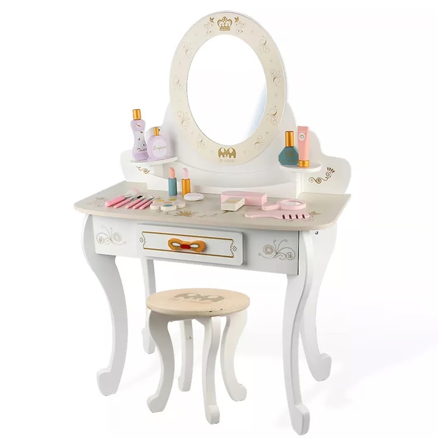 TOCADOR MADERA PRINCESA INFANTIL CON TABURETE Y SET DE BELLEZA - 2