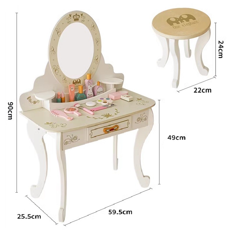 TOCADOR MADERA PRINCESA INFANTIL CON TABURETE Y SET DE BELLEZA - 3