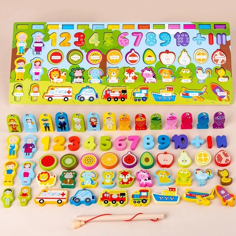 JUEGO DIDÁCTICO MATEMÁTICO MADERA PUZZLE PESCA ZK-169 - 1