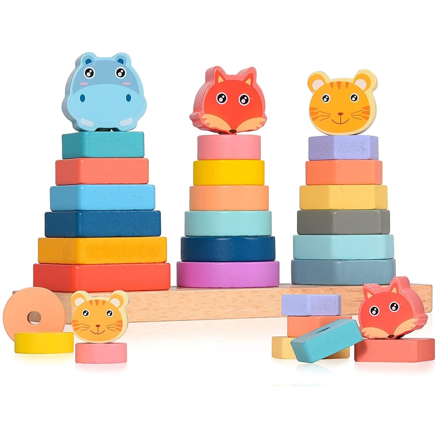 JUEGO DIDACTICO MADERA ENCAJE APILAR ANIMALES TRIPLE - 5
