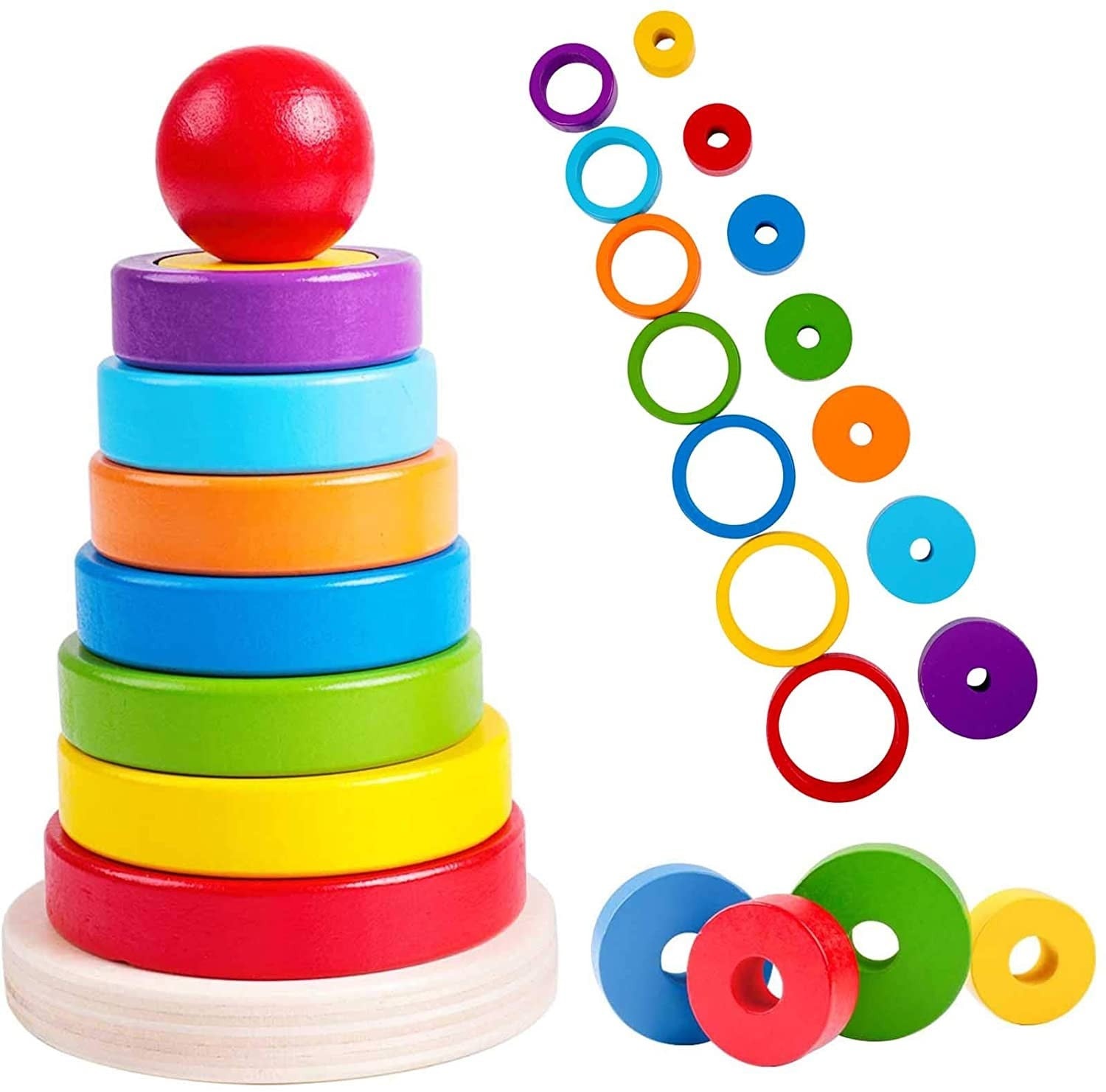JUEGO DIDACTICO MADERA ENCAJE APILAR TORRE CIRCULOS - 1