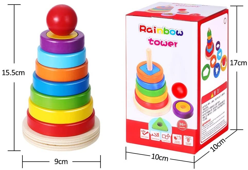 JUEGO DIDACTICO MADERA ENCAJE APILAR TORRE CIRCULOS Y FORMAS - 5