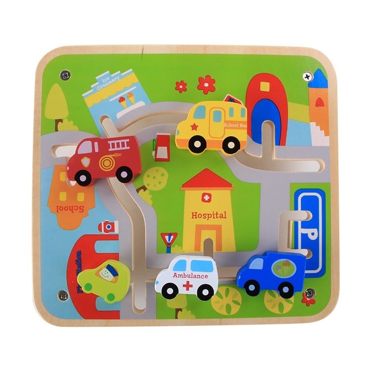 JUEGO DIDACTICO MADERA LABERINTO VEHICULOS - 1