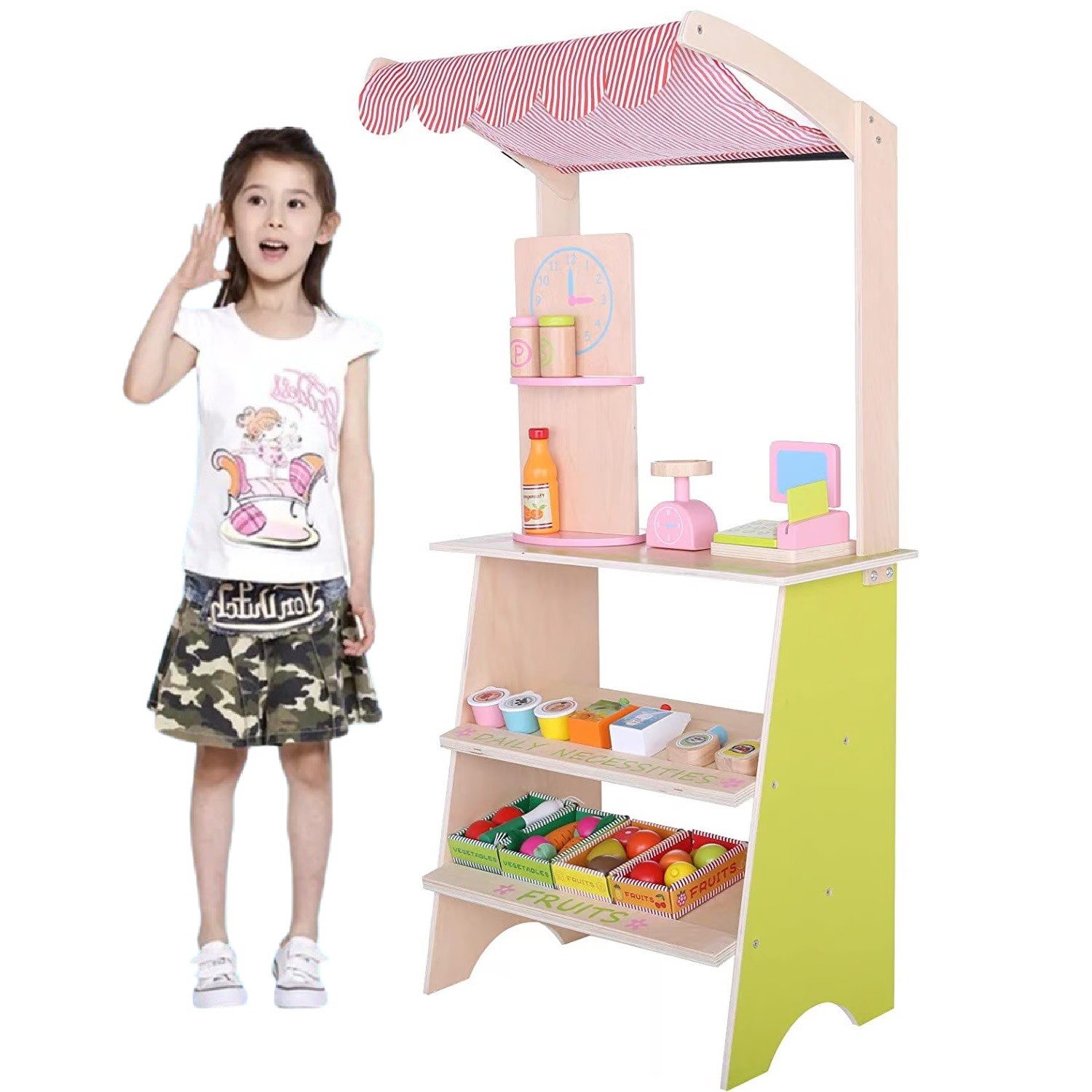 JUEGO MADERA PUESTO MERCADO FRUTAS Y VERDURAS - 1