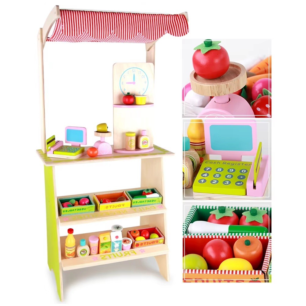 JUEGO MADERA PUESTO MERCADO FRUTAS Y VERDURAS - 2
