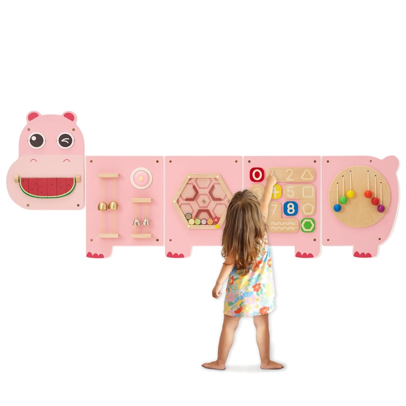 JUEGO PARED MADERA DISEÑO HIPOPOTAMO ROSADO - 1