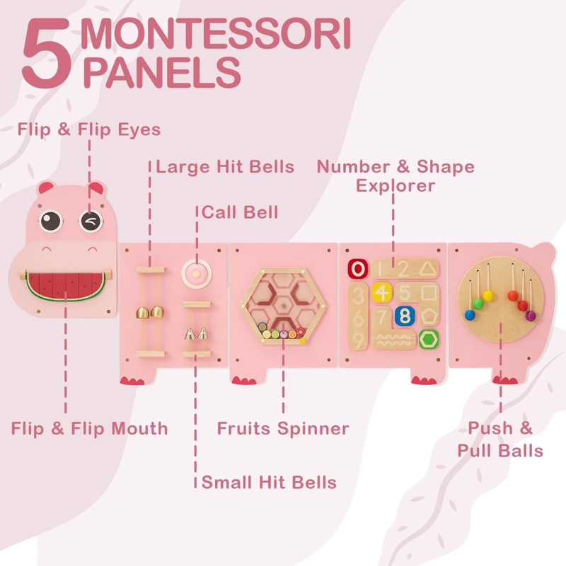JUEGO PARED MADERA DISEÑO HIPOPOTAMO ROSADO - 2