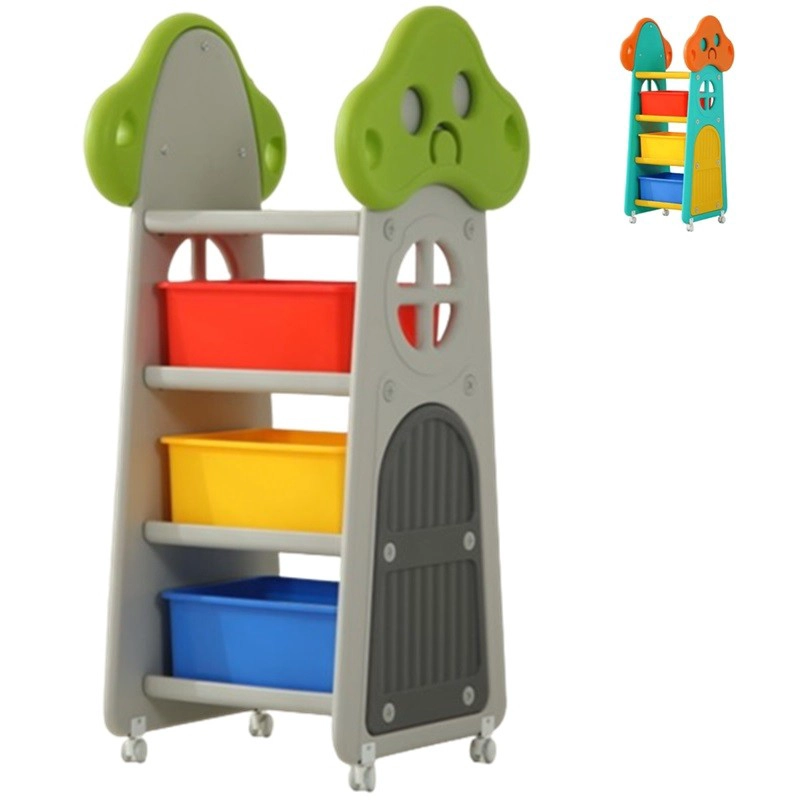 MUEBLE INFANTIL ESTANTE CON RUEDAS REPISAS Y CAJAS GRIS - 1