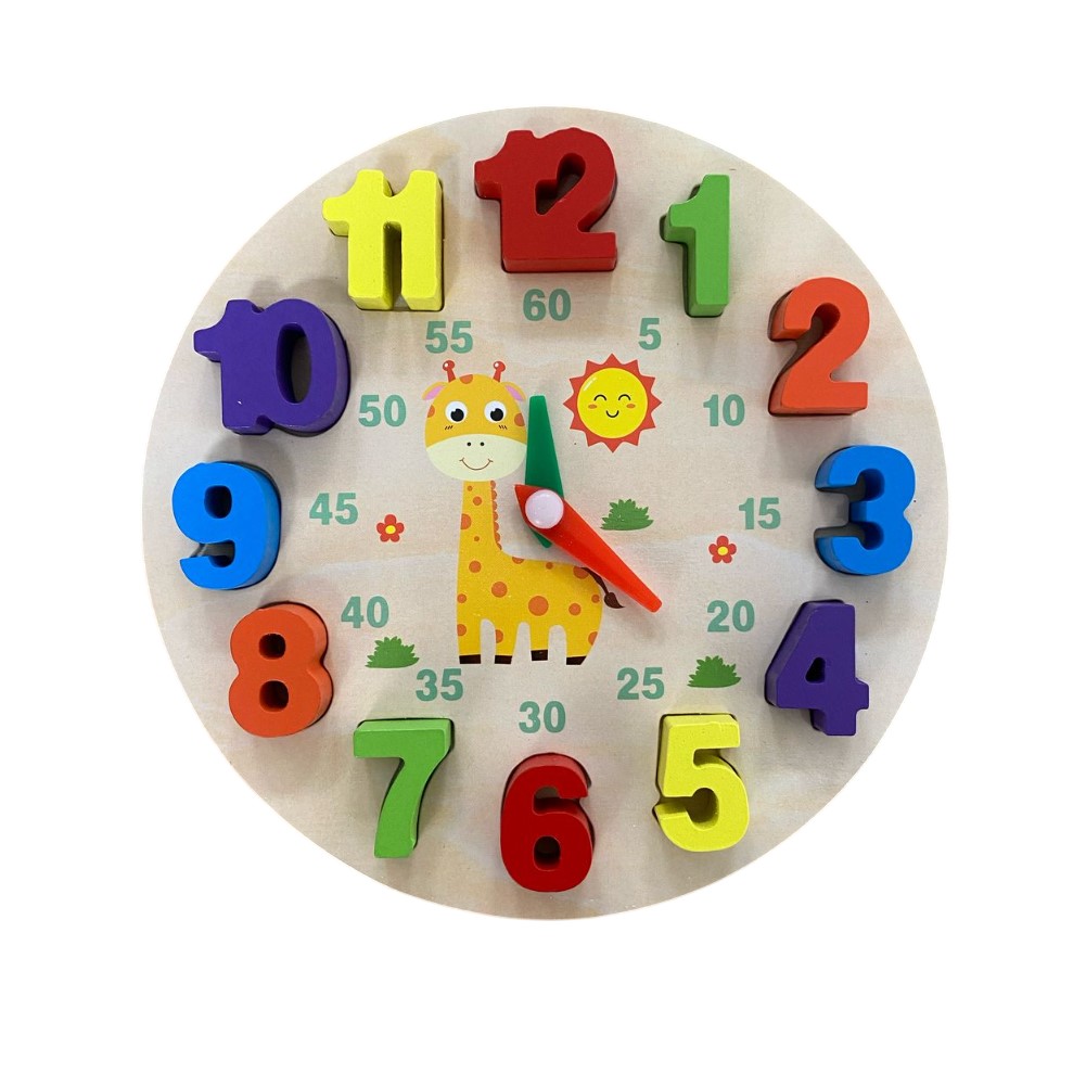 JUEGO MADERA RELOJ ENCAJE MONTESSORI JIRAFA - 1