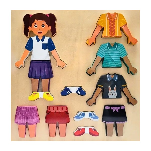 JUEGO DE VESTIR CON ROPA INTERCAMBIABLE Y PIZARRA NIÑA - 1