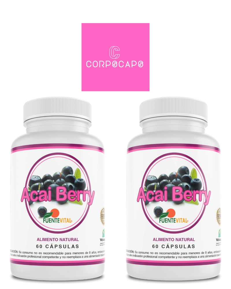 PACK 2 FRASCOS SUPLEMENTO ALIMENTICIO FUENTE VITAL ACAI BERRY CAPSULAS DURAS 60 UN C/U - 1