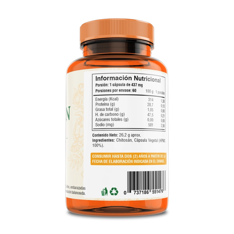 PACK 2 FRASCOS SUPLEMENTO ALIMENTICIO FUENTE VITAL CHITOSAN CAPSULAS DURAS 60 UN C/U - 2