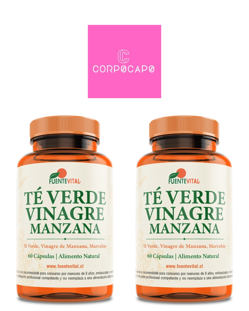 PACK 2 FRASCOS SUPLEMENTO ALIMENTICIO FUENTE VITAL TE VERDE VINAGRE MANZANA CAPSULAS DURAS 60 UN C/U - 1