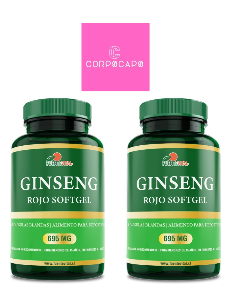 PACK 2 FRASCOS SUPLEMENTO ALIMENTICIO FUENTE VITAL GINSENG ROJO COREANO CAPSULAS SOFTGEL 60 UN C/U - 1