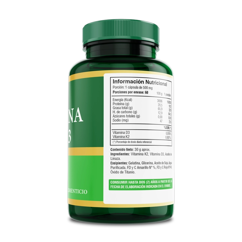 PACK DE 2 VITAMINA K2 D3 60 CAPSULA SOFTGEL 2 FRASCOS POR 60 CAPSULAS C/U FUENTE VITAL - 3