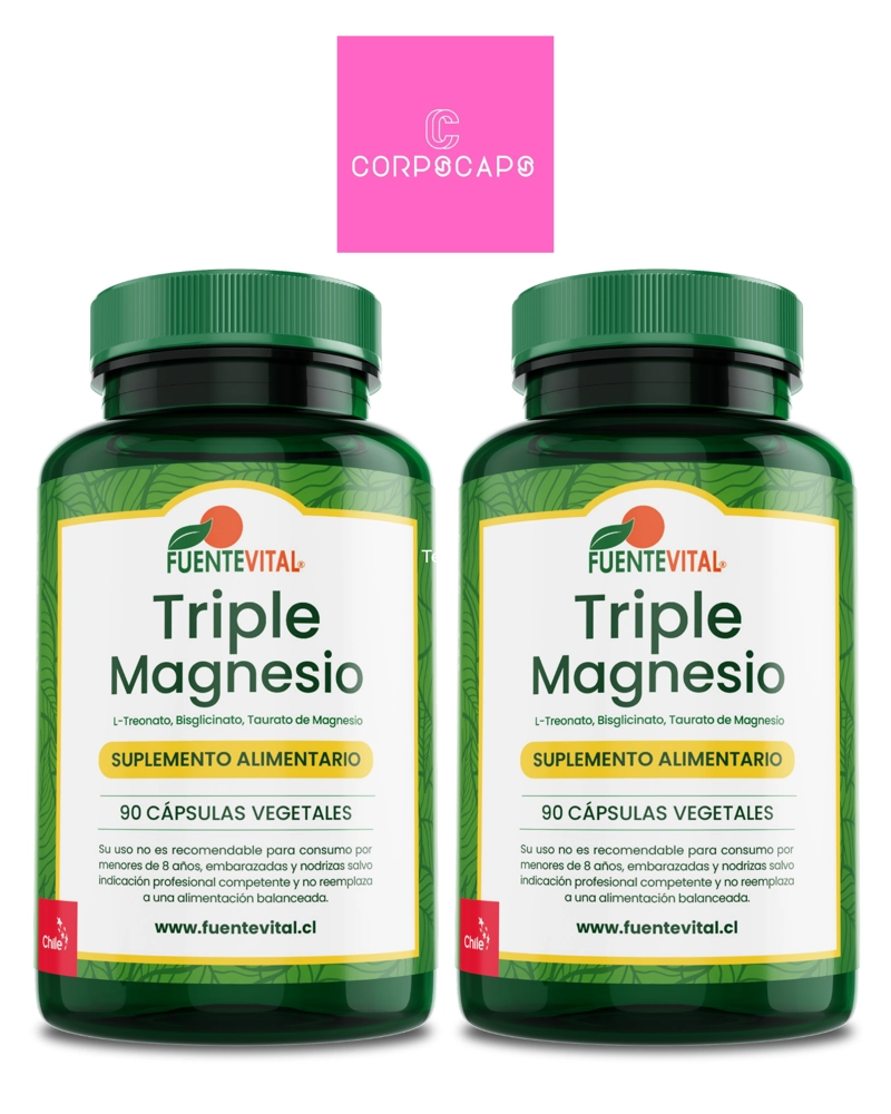 PACK 2 FRASCOS SUPLEMENTO ALIMENTICIO FUENTE VITAL TRIPLE MAGNESIO CAPSULAS DURAS 90 UN C/U - 1