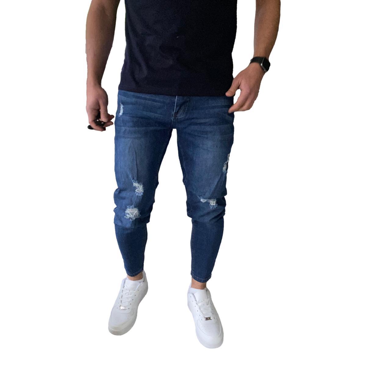JEANS TOBILLERO ALGODÓN ULTRA SLIM HOMBRE MOSAICO AZUL OSCURO DESTROYED SÚPER SLIM FIT - 5