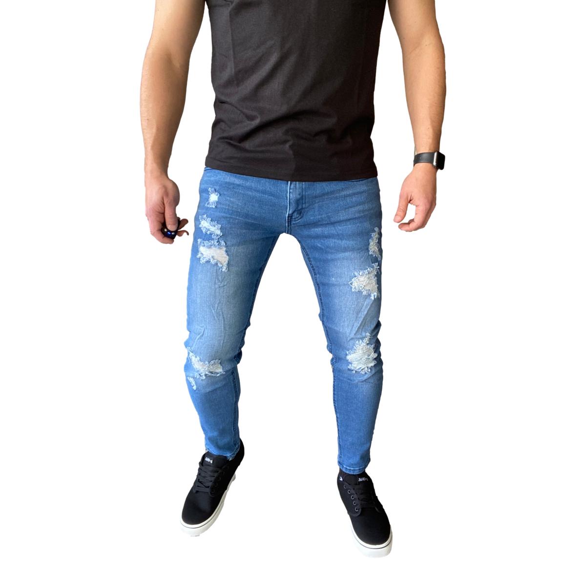 JEANS ALGODÓN SUPER SKINNY HOMBRE MOSAICO AZUL CLARO DESTROYED SUPER SLIM FIT - 1