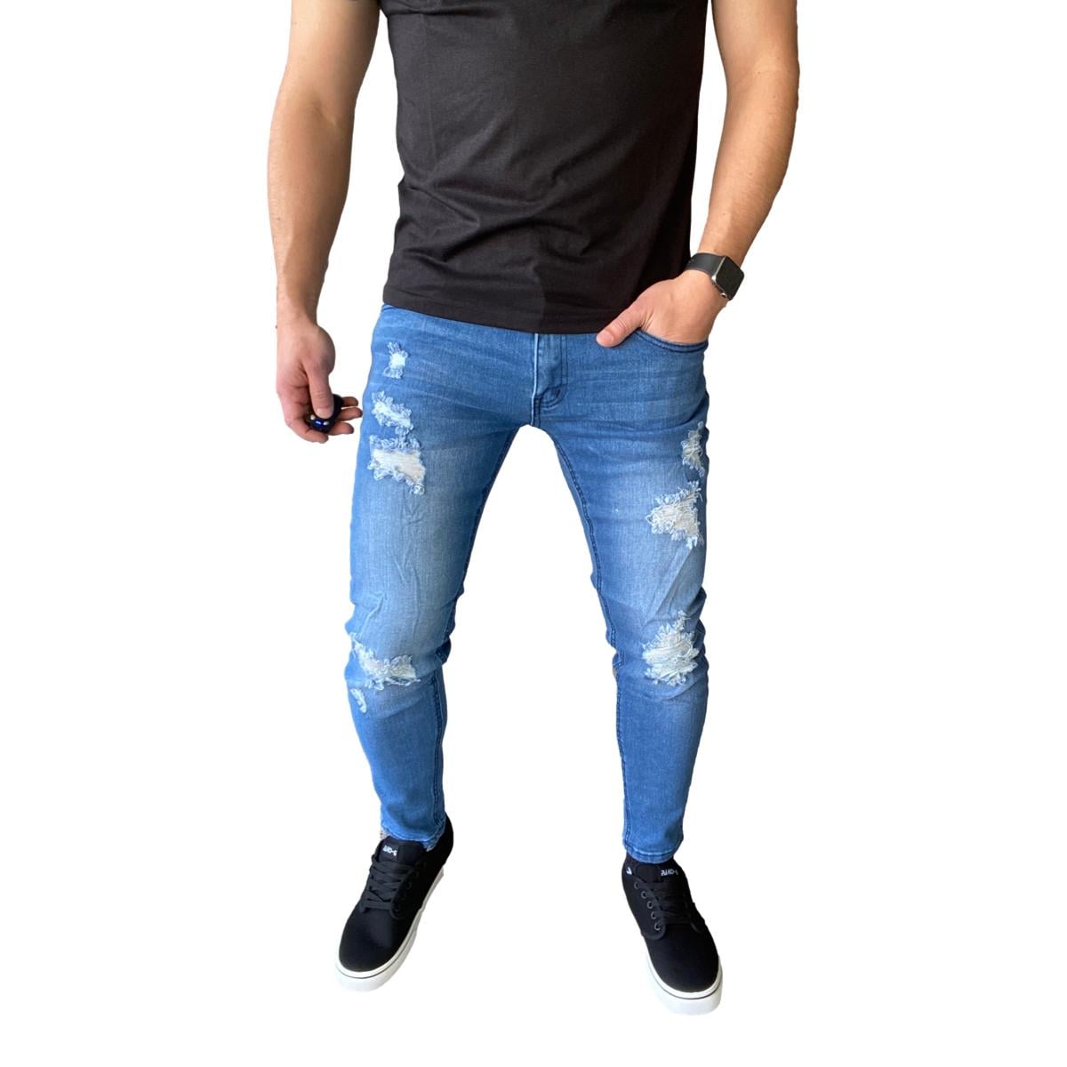 JEANS ALGODÓN SUPER SKINNY HOMBRE MOSAICO AZUL CLARO DESTROYED SUPER SLIM FIT - 3