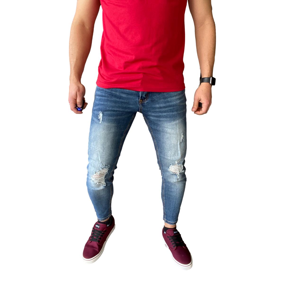 JEANS ALGODÓN HOMBRE MOSAICO AZUL SÚPER SLIM FIT DESTROYED FOCALIZADO - 3