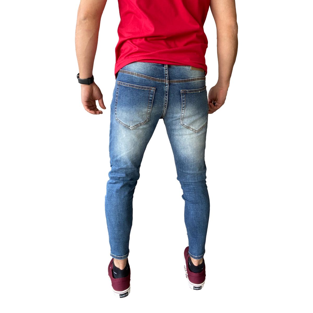 JEANS ALGODÓN HOMBRE MOSAICO AZUL SÚPER SLIM FIT DESTROYED FOCALIZADO - 4