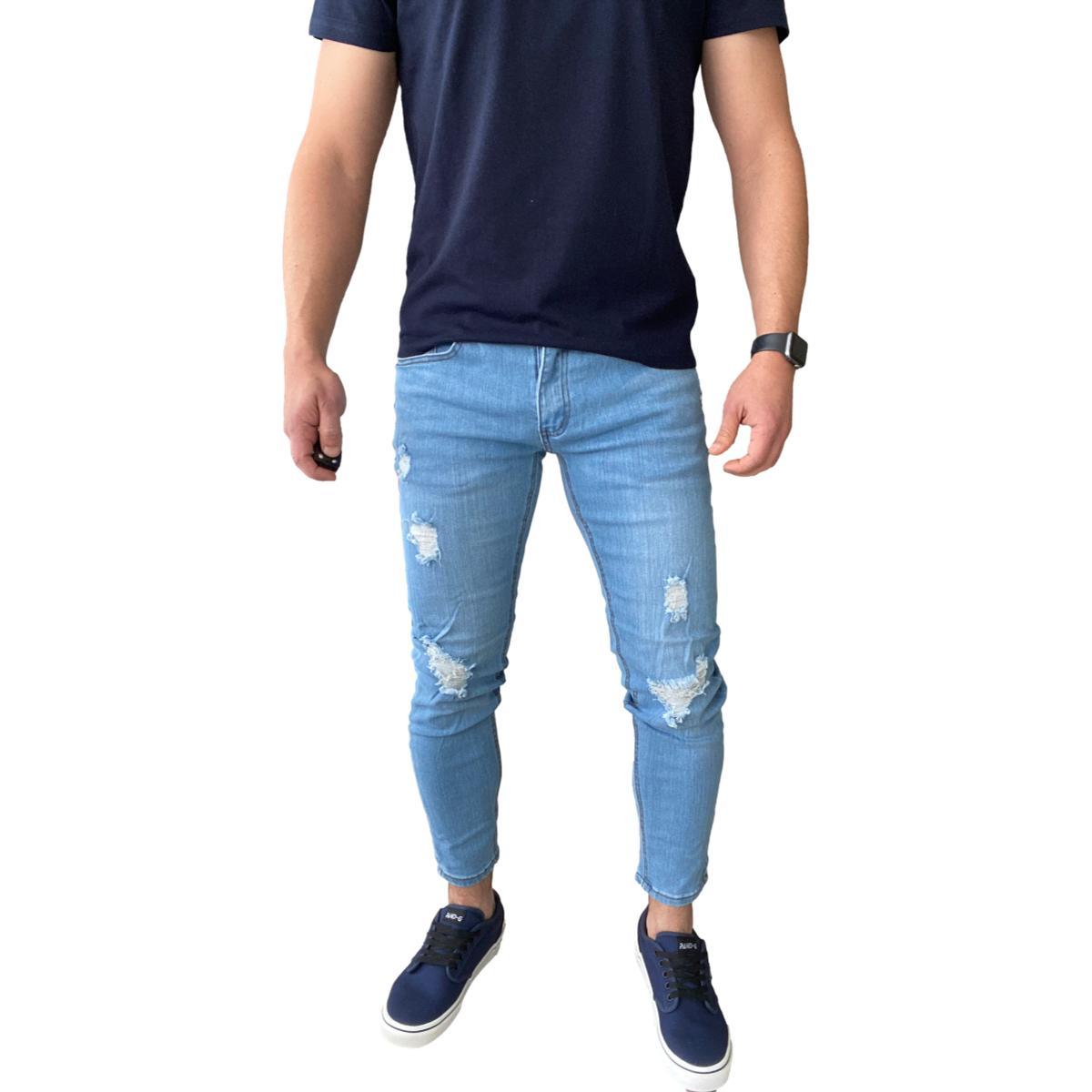 JEANS ALGODÓN HOMBRE MOSAICO CELESTE RASGADOS SUPER SLIM FIT ANKLE FIT 14781 - 2
