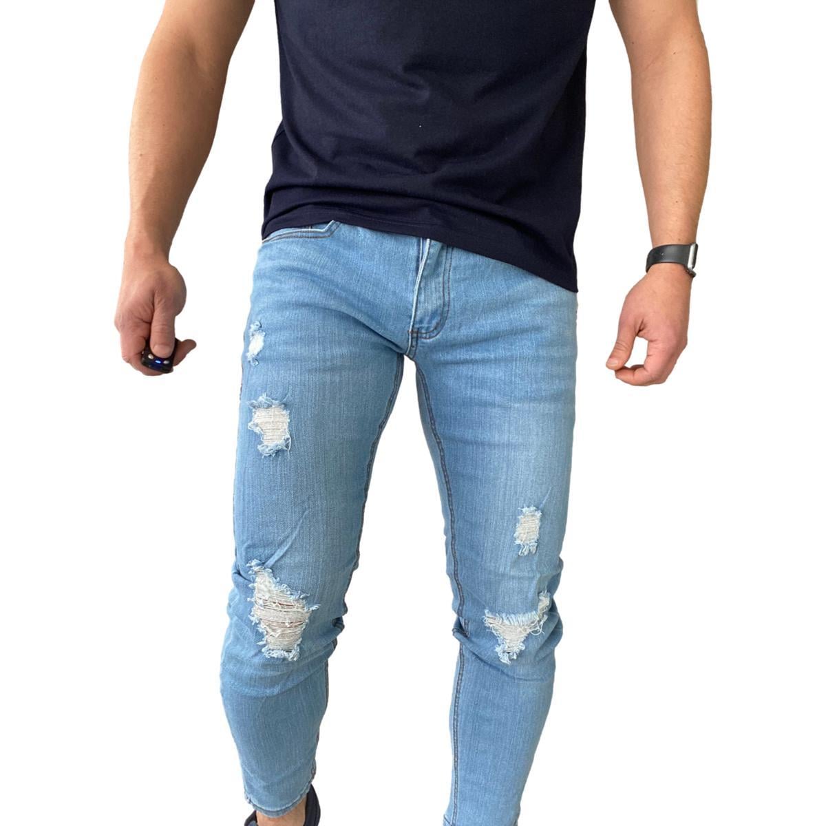 JEANS ALGODÓN HOMBRE MOSAICO CELESTE RASGADOS SUPER SLIM FIT ANKLE FIT 14781 - 5