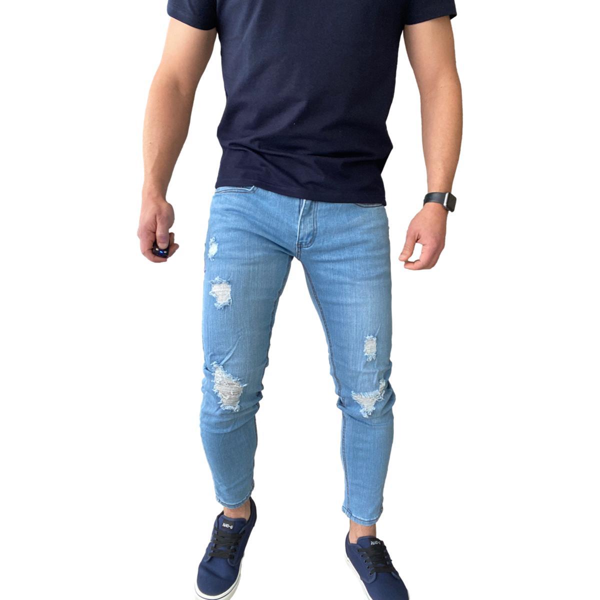 JEANS ALGODÓN HOMBRE MOSAICO CELESTE RASGADOS SUPER SLIM FIT ANKLE FIT 14781 - 6