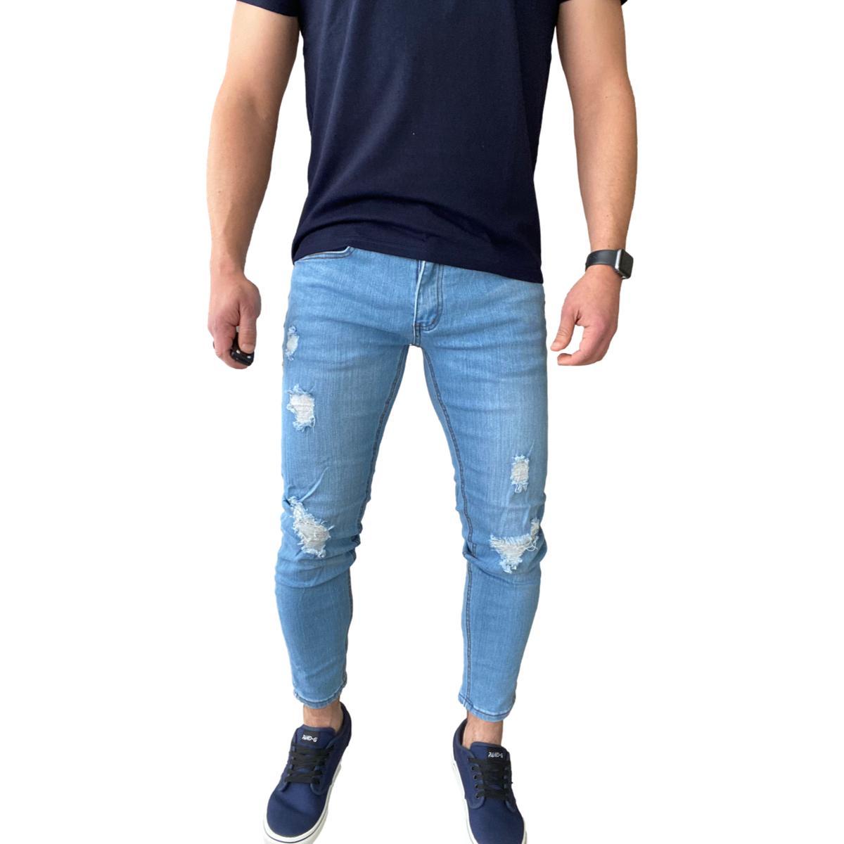 JEANS ALGODÓN HOMBRE MOSAICO CELESTE RASGADOS SUPER SLIM FIT ANKLE FIT 14781 - 7