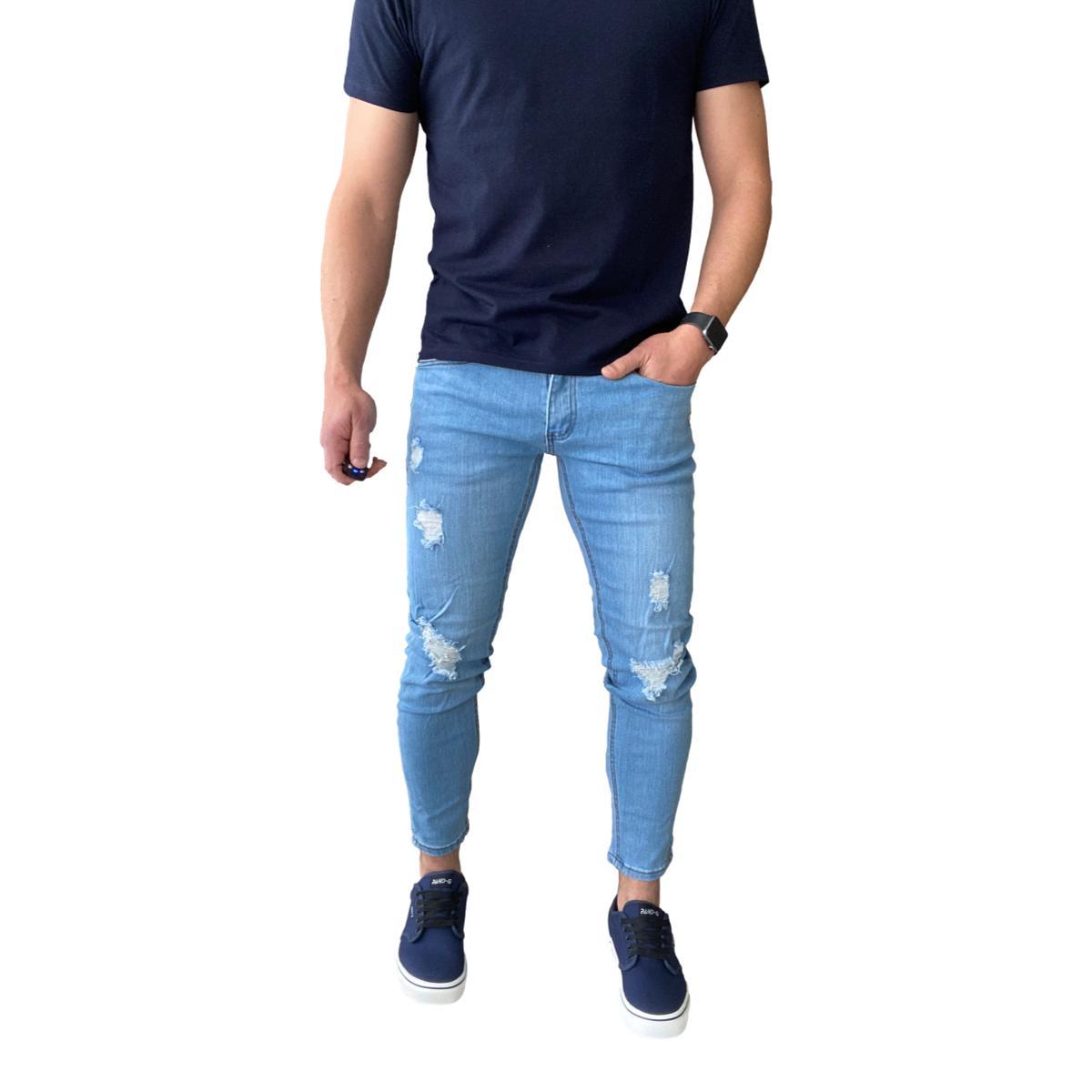 JEANS ALGODÓN HOMBRE MOSAICO CELESTE RASGADOS SUPER SLIM FIT ANKLE FIT 14781 - 8