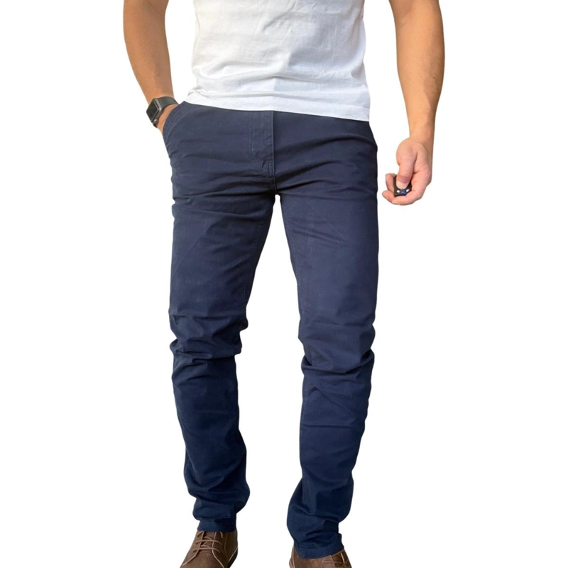 PANTALON ELASTICADO SLIM FIT GABARDINA  HOMBRE - AZUL - 42 - 1