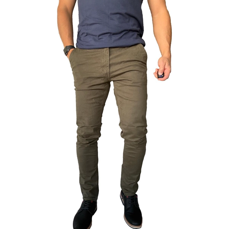 PANTALON ELASTICADO SLIM FIT GABARDINA  HOMBRE - CAQUI - 44 - 1