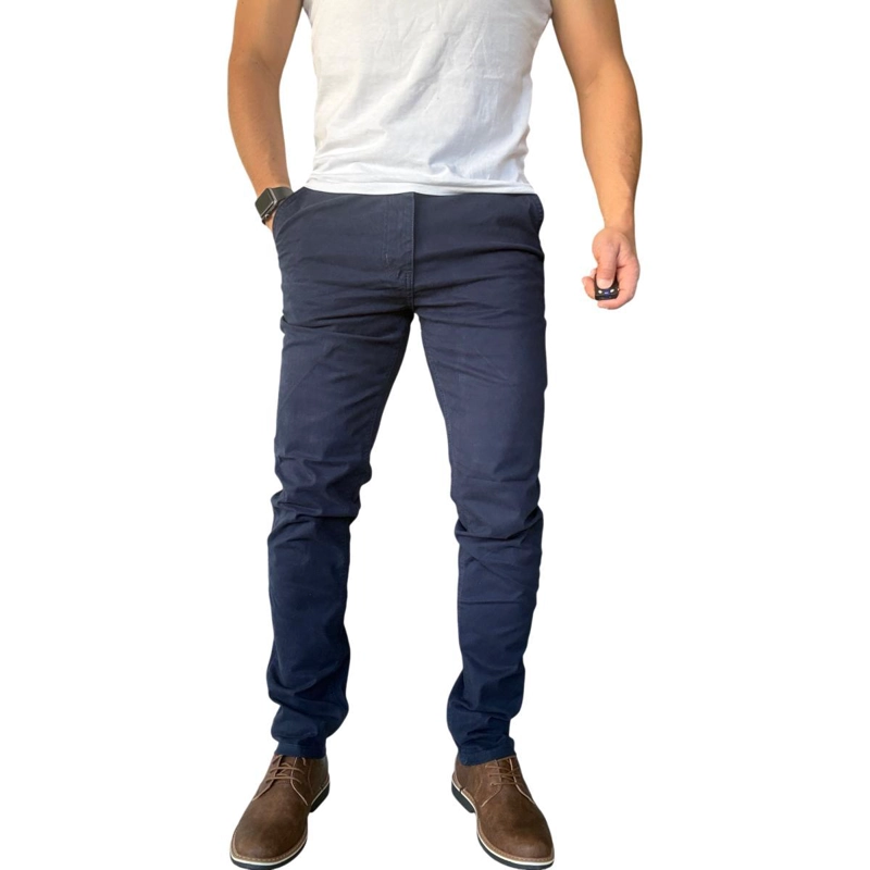 PANTALON ELASTICADO SLIM FIT GABARDINA  HOMBRE - AZUL - 42 - 2