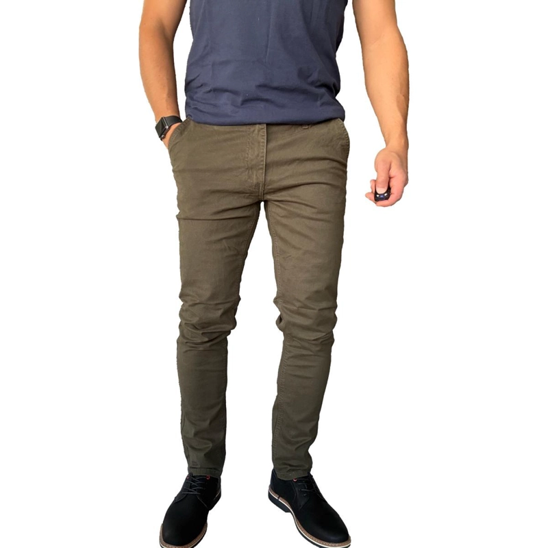 PANTALON ELASTICADO SLIM FIT GABARDINA  HOMBRE - VERDE - 42 - 2