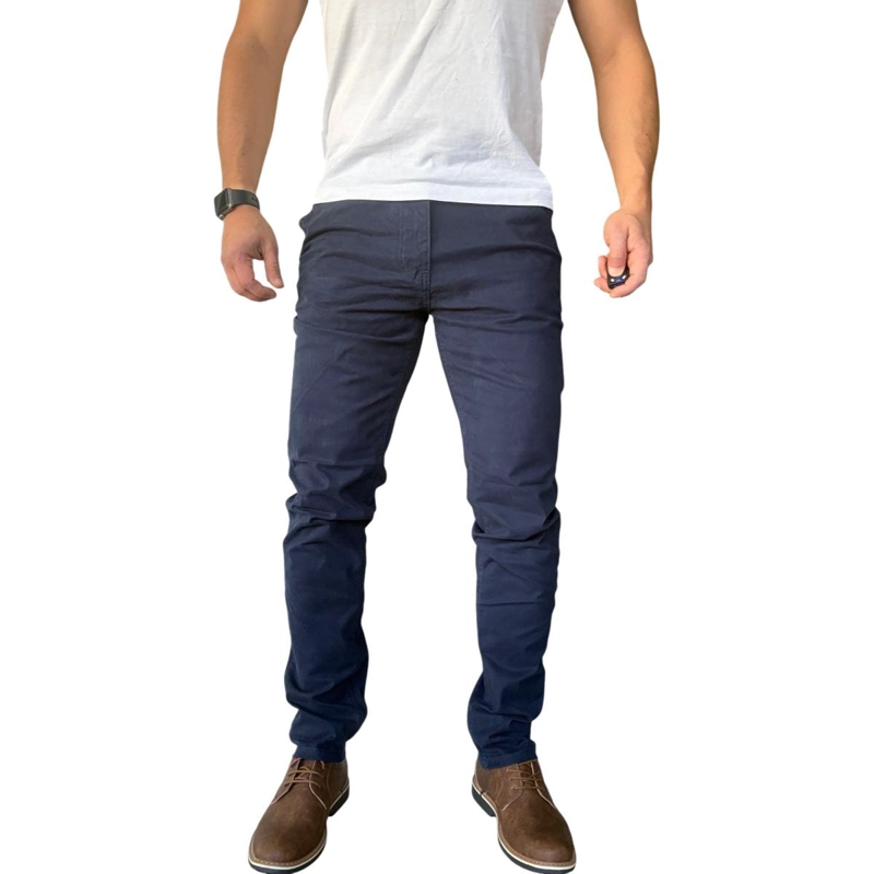 PANTALON ELASTICADO SLIM FIT GABARDINA  HOMBRE - AZUL - 42 - 3
