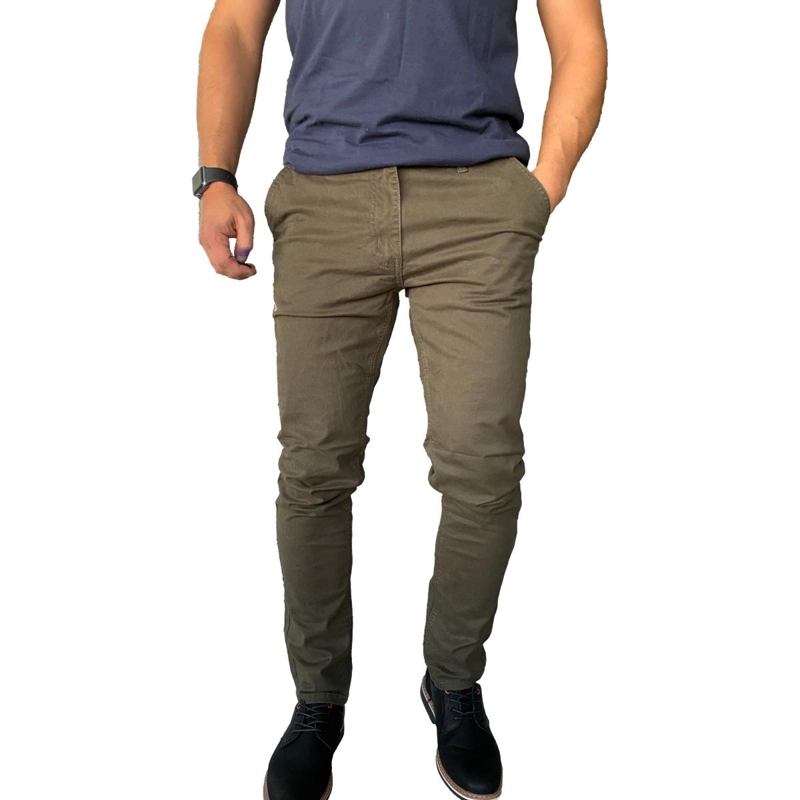 PANTALON ELASTICADO SLIM FIT GABARDINA  HOMBRE - VERDE - 42 - 3