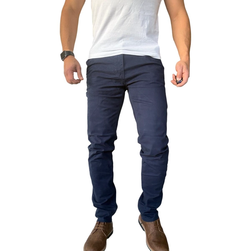 PANTALON ELASTICADO SLIM FIT GABARDINA  HOMBRE - AZUL - 42 - 4